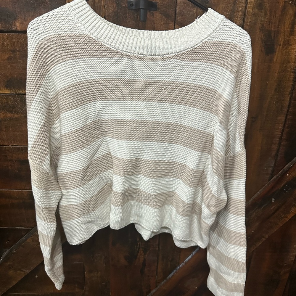 moon & madison Cream and Tan Striped Sweater